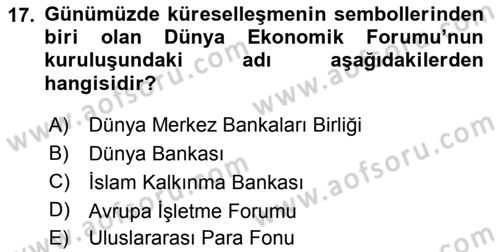 Uluslararası Politika 2 Dersi 2023 - 2024 Yılı (Final) Dönem Sonu Sınav Soruları 17. Soru