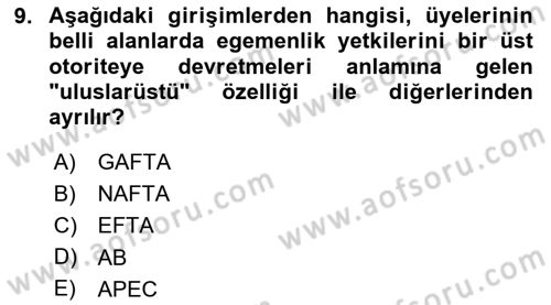 Uluslararası Politika 2 Dersi 2023 - 2024 Yılı (Final) Dönem Sonu Sınav Soruları 9. Soru