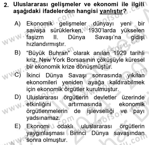 Uluslararası Politika 2 Dersi 2024 - 2025 Yılı (Vize) Ara Sınav Soruları 2. Soru