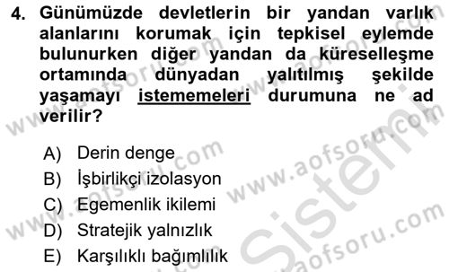 Uluslararası Politika 2 Dersi 2024 - 2025 Yılı (Vize) Ara Sınav Soruları 4. Soru