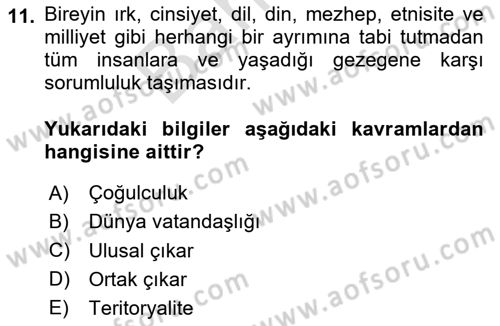 Uluslararası Politika 2 Dersi 2024 - 2025 Yılı (Final) Dönem Sonu Sınav Soruları 11. Soru
