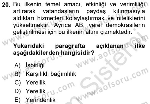 Uluslararası Politika 2 Dersi 2024 - 2025 Yılı (Final) Dönem Sonu Sınav Soruları 20. Soru