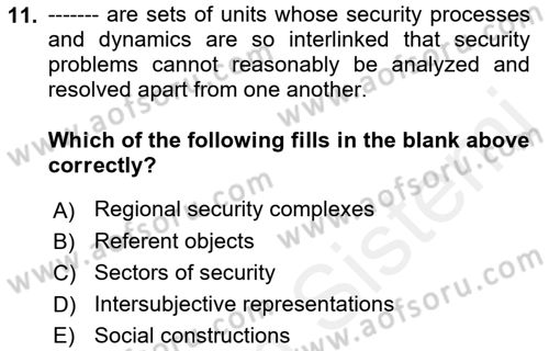 Theories Of International Relations 2 Dersi 2018 - 2019 Yılı (Vize) Ara Sınavı 11. Soru