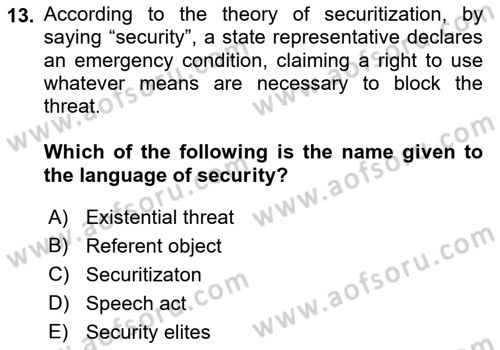 Theories Of International Relations 2 Dersi 2018 - 2019 Yılı (Vize) Ara Sınavı 13. Soru