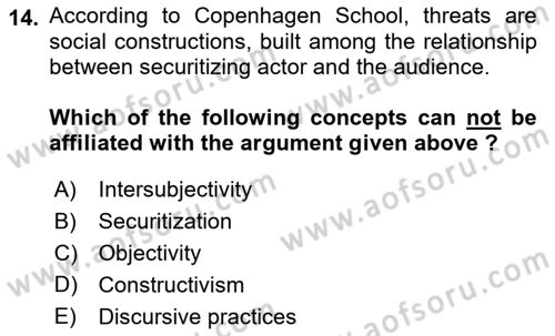 Theories Of International Relations 2 Dersi 2018 - 2019 Yılı (Vize) Ara Sınavı 14. Soru