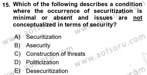 Theories Of International Relations 2 Dersi 2018 - 2019 Yılı (Vize) Ara Sınavı 15. Soru