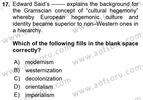 Theories Of International Relations 2 Dersi 2018 - 2019 Yılı (Vize) Ara Sınavı 17. Soru