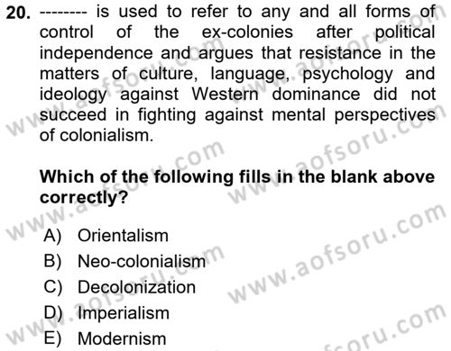 Theories Of International Relations 2 Dersi 2018 - 2019 Yılı (Vize) Ara Sınavı 20. Soru