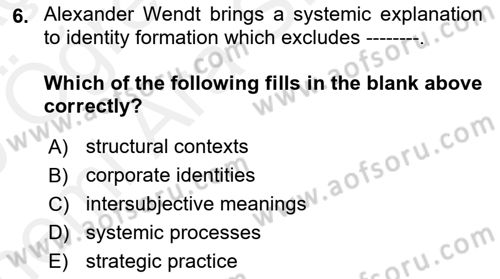 Theories Of International Relations 2 Dersi 2018 - 2019 Yılı (Vize) Ara Sınavı 6. Soru