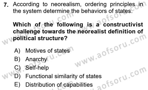 Theories Of International Relations 2 Dersi 2018 - 2019 Yılı (Vize) Ara Sınavı 7. Soru