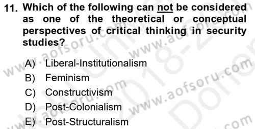 Theories Of International Relations 2 Dersi 2018 - 2019 Yılı (Final) Dönem Sonu Sınav Soruları 11. Soru