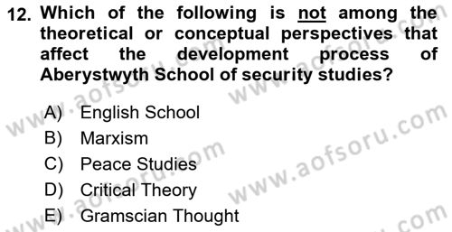 Theories Of International Relations 2 Dersi 2018 - 2019 Yılı (Final) Dönem Sonu Sınav Soruları 12. Soru