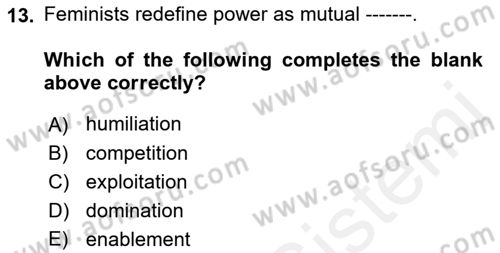 Theories Of International Relations 2 Dersi 2018 - 2019 Yılı (Final) Dönem Sonu Sınav Soruları 13. Soru