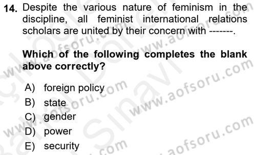 Theories Of International Relations 2 Dersi 2018 - 2019 Yılı (Final) Dönem Sonu Sınav Soruları 14. Soru