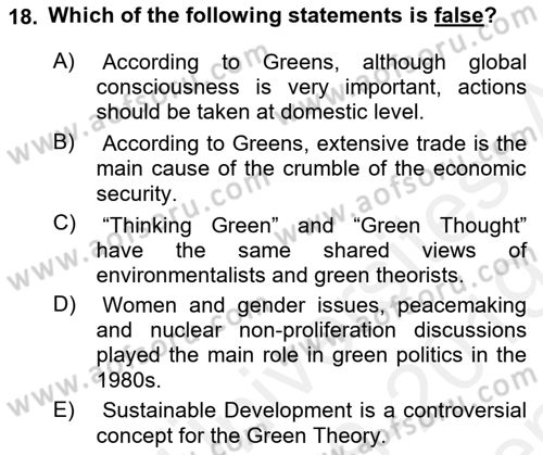 Theories Of International Relations 2 Dersi 2018 - 2019 Yılı (Final) Dönem Sonu Sınav Soruları 18. Soru