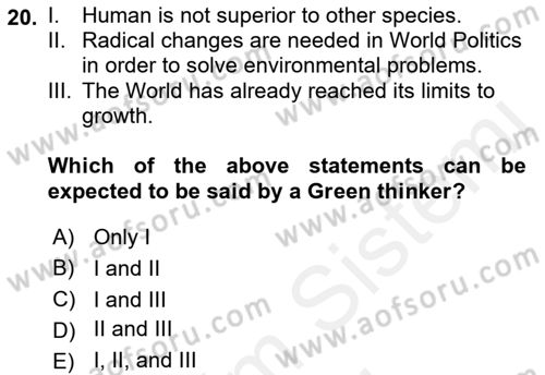 Theories Of International Relations 2 Dersi 2018 - 2019 Yılı (Final) Dönem Sonu Sınav Soruları 20. Soru