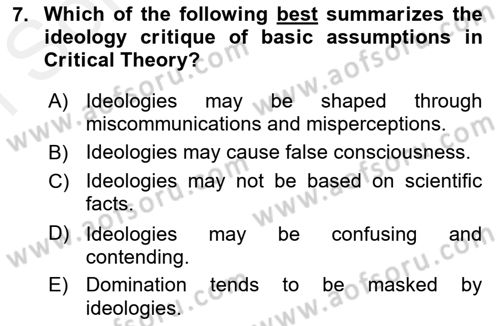 Theories Of International Relations 2 Dersi 2018 - 2019 Yılı (Final) Dönem Sonu Sınav Soruları 7. Soru