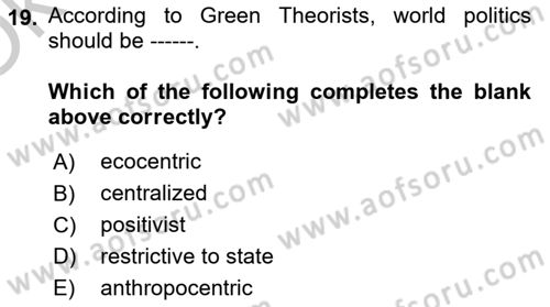 Theories Of International Relations 2 Dersi 2018 - 2019 Yılı Yaz Okulu Sınav Soruları 19. Soru
