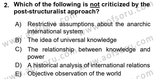 Theories Of International Relations 2 Dersi 2018 - 2019 Yılı Yaz Okulu Sınavı 2. Soru