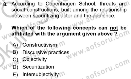 Theories Of International Relations 2 Dersi 2018 - 2019 Yılı Yaz Okulu Sınav Soruları 8. Soru