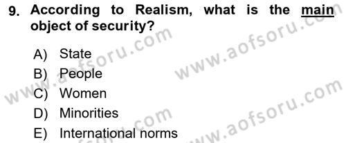 Theories Of International Relations 2 Dersi 2018 - 2019 Yılı Yaz Okulu Sınav Soruları 9. Soru