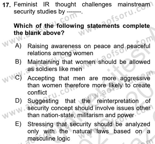 Theories Of International Relations 2 Dersi 2020 - 2021 Yılı Yaz Okulu Sınav Soruları 17. Soru