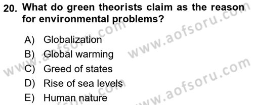 Theories Of International Relations 2 Dersi 2020 - 2021 Yılı Yaz Okulu Sınav Soruları 20. Soru