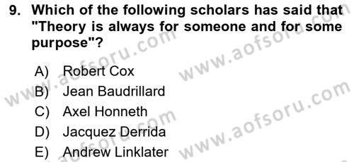 Theories Of International Relations 2 Dersi 2020 - 2021 Yılı Yaz Okulu Sınav Soruları 9. Soru