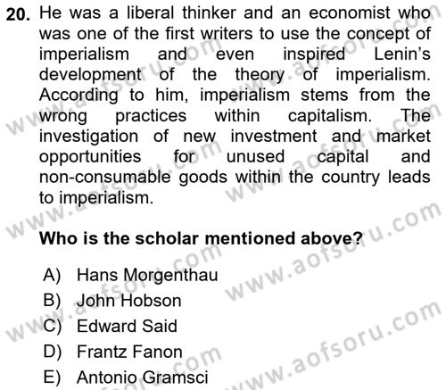 Theories Of International Relations 2 Dersi Ara Sınavı Deneme Sınav Soruları 20. Soru
