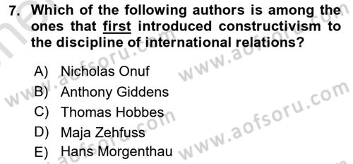 Theories Of International Relations 2 Dersi Ara Sınavı Deneme Sınav Soruları 7. Soru