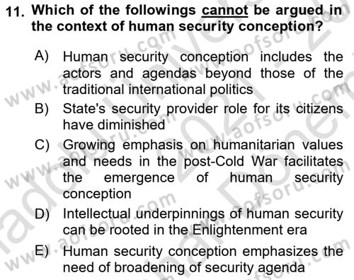 Theories Of International Relations 2 Dersi 2021 - 2022 Yılı (Final) Dönem Sonu Sınav Soruları 11. Soru
