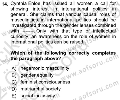 Theories Of International Relations 2 Dersi 2021 - 2022 Yılı (Final) Dönem Sonu Sınav Soruları 14. Soru