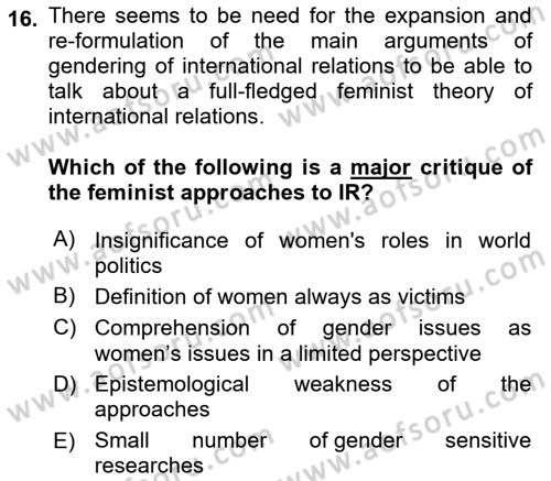 Theories Of International Relations 2 Dersi 2021 - 2022 Yılı (Final) Dönem Sonu Sınav Soruları 16. Soru