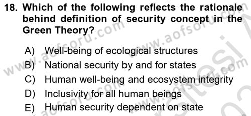 Theories Of International Relations 2 Dersi 2021 - 2022 Yılı (Final) Dönem Sonu Sınav Soruları 18. Soru