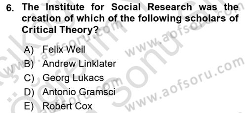 Theories Of International Relations 2 Dersi 2021 - 2022 Yılı (Final) Dönem Sonu Sınav Soruları 6. Soru