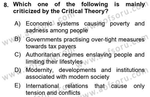 Theories Of International Relations 2 Dersi 2021 - 2022 Yılı (Final) Dönem Sonu Sınav Soruları 8. Soru