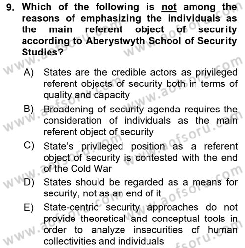 Theories Of International Relations 2 Dersi 2021 - 2022 Yılı (Final) Dönem Sonu Sınav Soruları 9. Soru