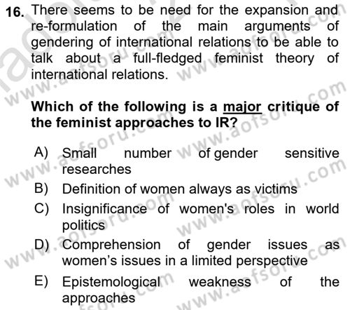 Theories Of International Relations 2 Dersi 2021 - 2022 Yılı Yaz Okulu Sınavı 16. Soru