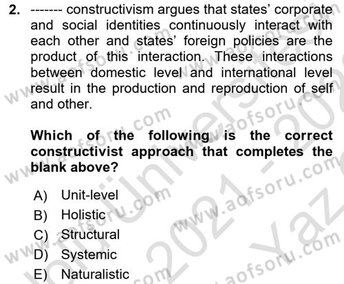Theories Of International Relations 2 Dersi 2021 - 2022 Yılı Yaz Okulu Sınav Soruları 2. Soru