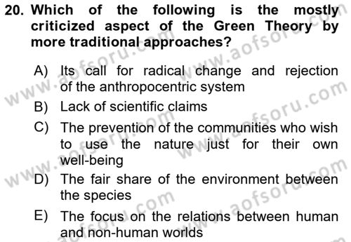 Theories Of International Relations 2 Dersi 2021 - 2022 Yılı Yaz Okulu Sınav Soruları 20. Soru