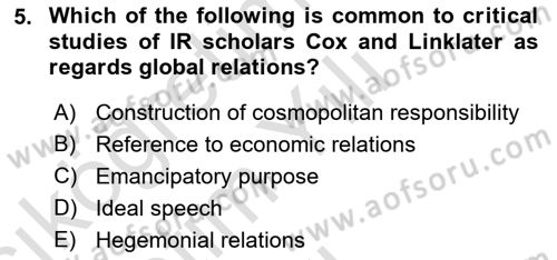 Theories Of International Relations 2 Dersi 2021 - 2022 Yılı Yaz Okulu Sınav Soruları 5. Soru
