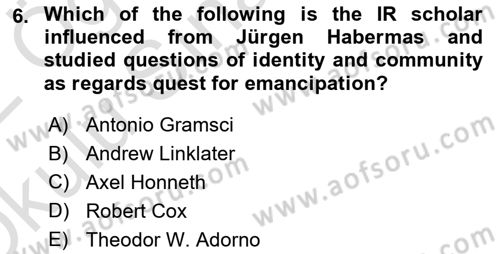 Theories Of International Relations 2 Dersi 2021 - 2022 Yılı Yaz Okulu Sınav Soruları 6. Soru