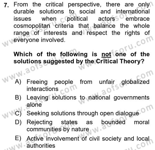 Theories Of International Relations 2 Dersi 2021 - 2022 Yılı Yaz Okulu Sınavı 7. Soru