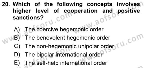 International Organization And Global Governance Dersi 2020 - 2021 Yılı Yaz Okulu Sınav Soruları 20. Soru