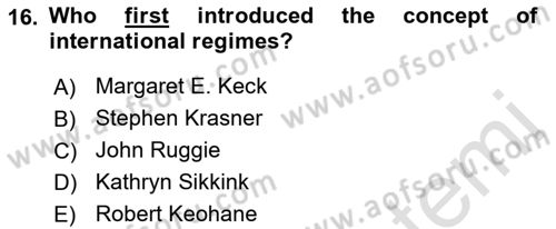 International Organization And Global Governance Dersi 2021 - 2022 Yılı (Vize) Ara Sınav Soruları 16. Soru