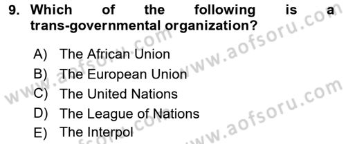 International Organization And Global Governance Dersi 2021 - 2022 Yılı (Vize) Ara Sınav Soruları 9. Soru
