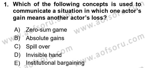International Organization And Global Governance Dersi 2021 - 2022 Yılı (Final) Dönem Sonu Sınav Soruları 1. Soru
