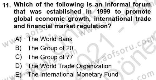 International Organization And Global Governance Dersi 2021 - 2022 Yılı (Final) Dönem Sonu Sınav Soruları 11. Soru