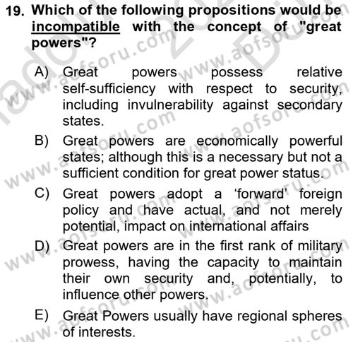 International Organization And Global Governance Dersi 2021 - 2022 Yılı (Final) Dönem Sonu Sınav Soruları 19. Soru