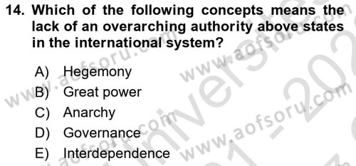 International Organization And Global Governance Dersi 2021 - 2022 Yılı Yaz Okulu Sınav Soruları 14. Soru